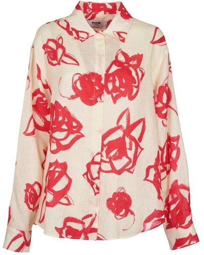 MSGM Floral Printed Buttoned Shirt - Red