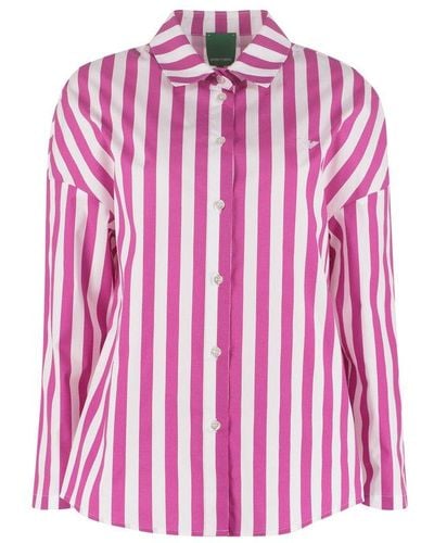 Emporio Armani Striped Logo Embroidered Shirt - Pink