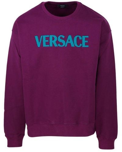 Versace Logo Printed Crewneck Sweatshirt - Purple