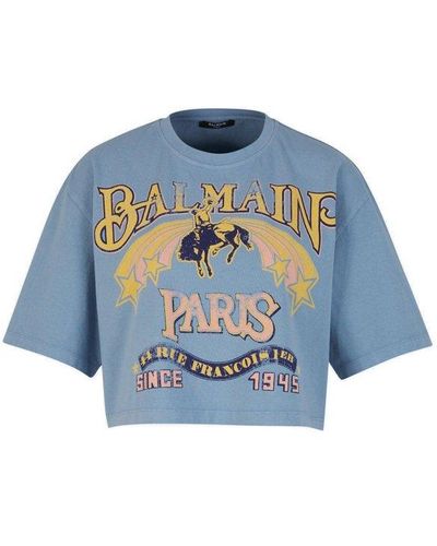 Balmain Printed Cotton T-shirt - Blue