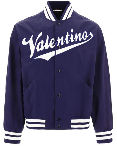 Valentino Buttoned Long-sleeved Bomber Jacket - Blue