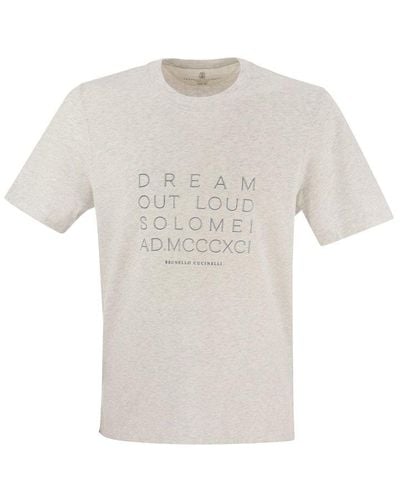 Brunello Cucinelli Slim Fit Crew-neck T-shirt In Cotton Jersey With Print - White