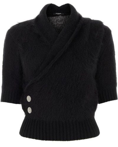 Balmain Mohair Wool Short-Sleeved Top - Black