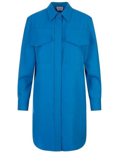 Alexander McQueen Long-sleeved Shirt Dress - Blue