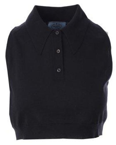 Prada Sleeveless Knitted Polo Shirt - Blue