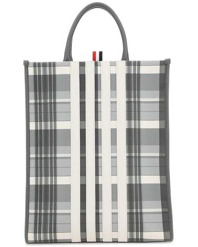 Thom Browne - Light Grey Heavy Linen Leather Handle Small Tool Tote - One Size - Neutrals - Male