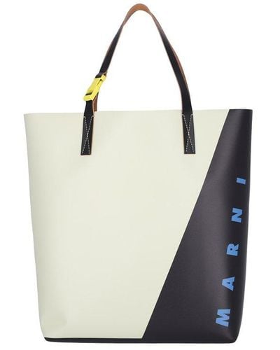 Marni Logo Printed Two-toned Tote Bag - White