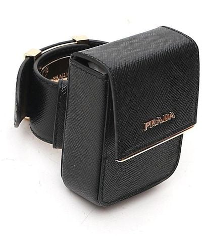 Prada Saffiano Leather Pouch Bracelet - Black