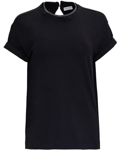 Brunello Cucinelli Bead Embellished Collar T-shirt - Black