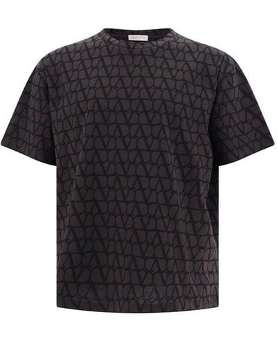 Valentino All-over Logo Printed Crewneck T-shirt - Black
