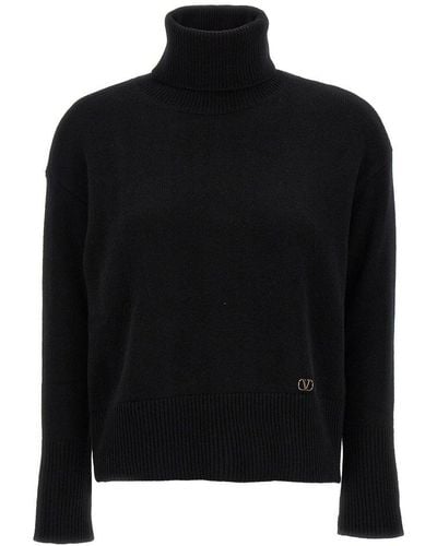 Valentino Vlogo Signature Turtleneck Long-sleeved Sweater - Black