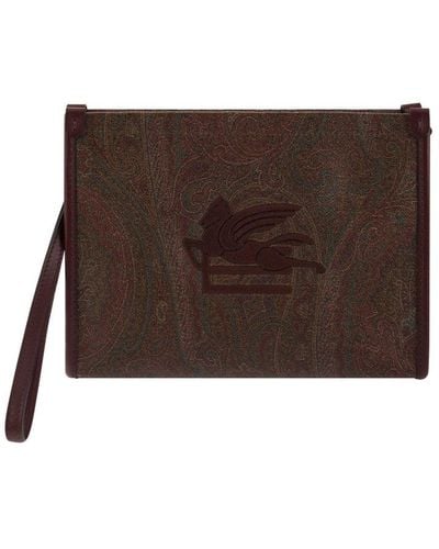 Etro Paisley Printed Zipped Clutch Bag - Brown