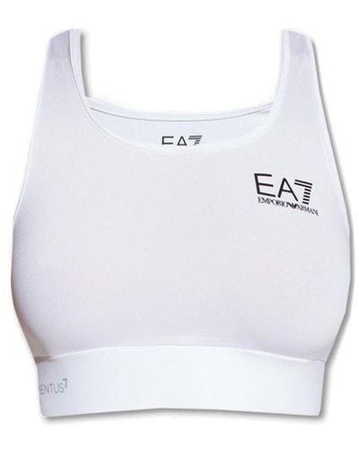 EA7 Logo Printed Square Neck Sports Bra - White