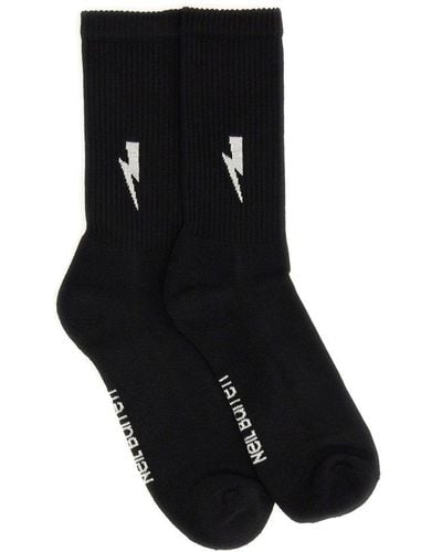 Neil Barrett Logo Embroidered Socks - Black