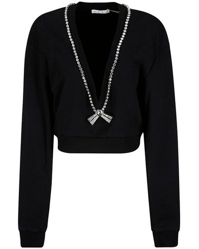 Area V-neck Embellished Long Sleeved Sweatshirt - Black