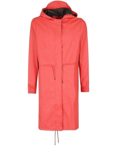 Rains Drawstring Hooded Coat - Red
