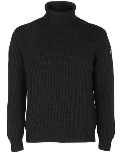 Hogan Logo Patch Turtleneck Knitted Sweater - Black