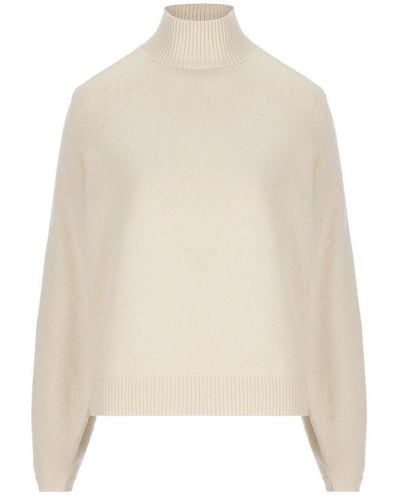 Chloé Balloon Sleeved Turtleneck Knit Sweater - White