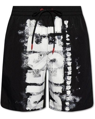 DIESEL Bmbx-powel Logo Printed Drawstring Swim Shorts - Black