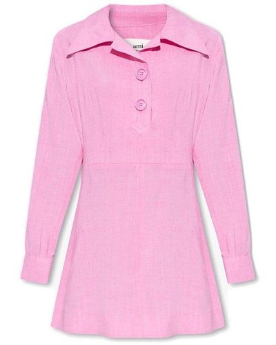 Ami Paris Long-sleeved Flared Mini Dress - Pink