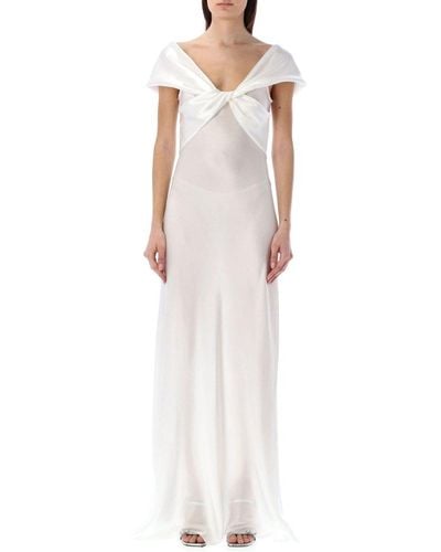 Alberta Ferretti Satin Long Dress - White
