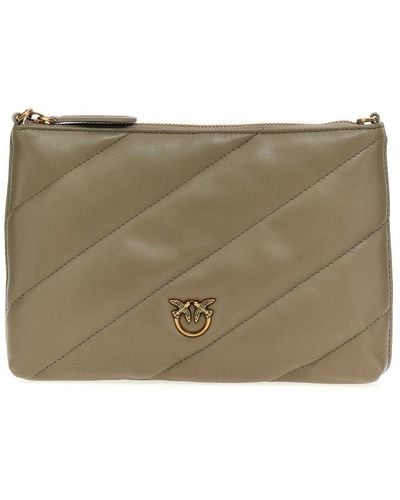 Pinko Logo Plaque Quilted Strapped Mini Clutch Bag - Grey