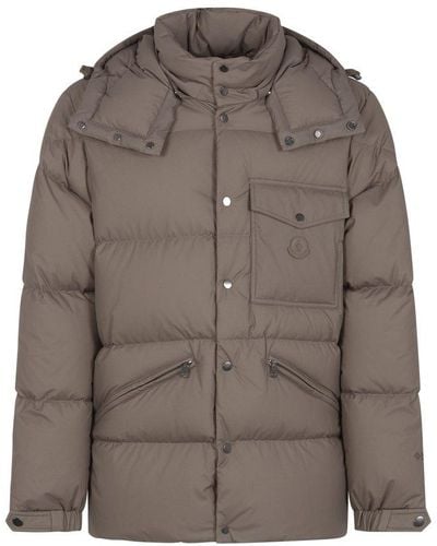 Moncler Logo Patch Padded Coat - Brown