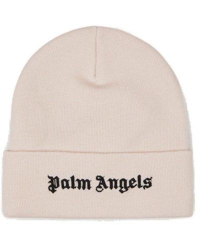 Palm Angels Logo Embroidered Knit Beanie - Natural