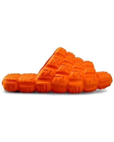 Fendi Logo Embossed Cloud Slides - Orange
