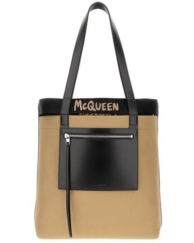 Alexander McQueen Logo-embroidered Top Handle Bag - Black