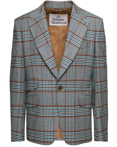 Vivienne Westwood Single-Breasted Jacket With Check Motif - Grey