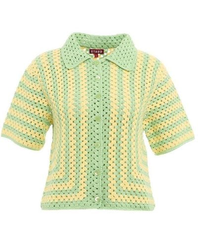 STAUD Crochet-knit Short-sleeved Shirt - Yellow