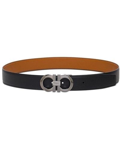 Ferragamo Reversible Leather Belt With Gancini Buckle - White