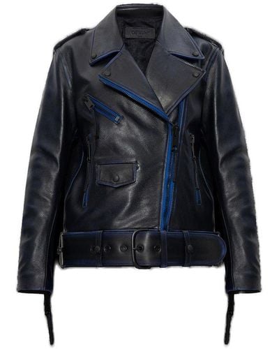 Off-White c/o Virgil Abloh Belted Leather Jacket - Blue