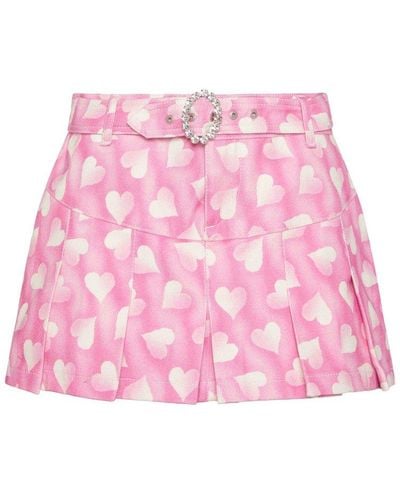 Alessandra Rich Heart Printed Belted Mini Skirt - Pink