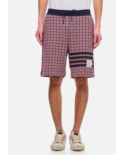 Thom Browne Check 4 Bar Sweat Cotton Shorts - Red