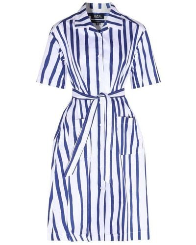 A.P.C. White And Blue Cotton Stripe Shirt Dress