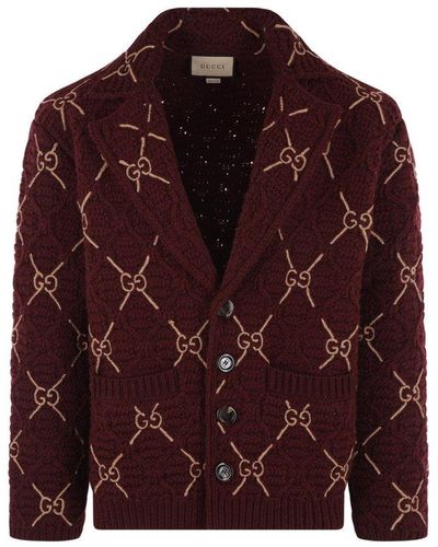 Gucci GG Jacquard Single-breasted Knit Coat - Red