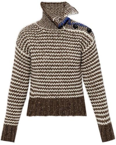 Bottega Veneta Brown Turtleneck Sweater With Decorative Knit - Multicolour