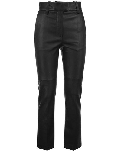 Brunello Cucinelli Stretch Nappa Leather Cigarette Pants - Black