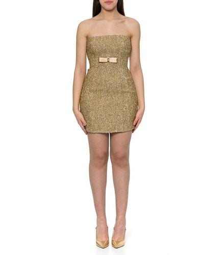 Elisabetta Franchi Logo Plaque Straples Tweed Mini Dress - Natural
