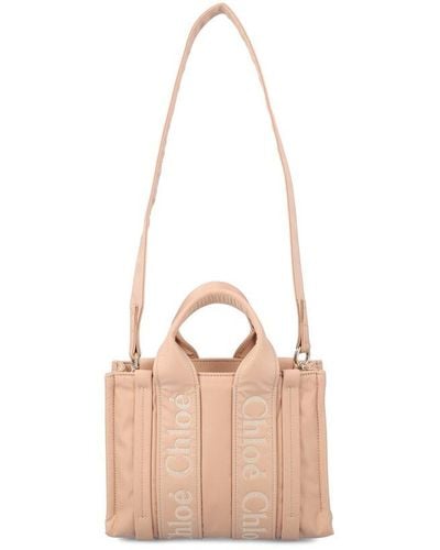 Chloé Woody Logo Embroidered Small Tote Bag - Pink