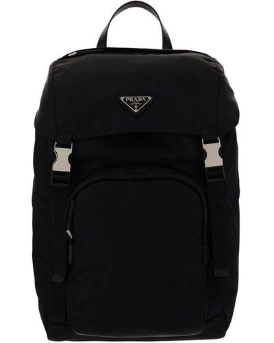 Prada Logo Plaque Backpack - Black