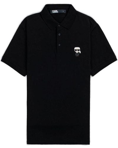 Karl Lagerfeld Logo Patch Short Sleeved Polo Shirt - Black