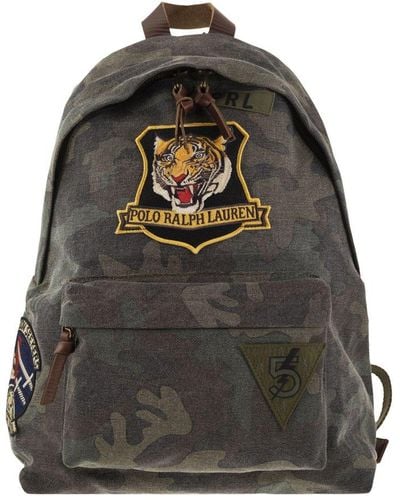 Polo Ralph Lauren Camouflage Canvas Backpack With Tiger - Grey