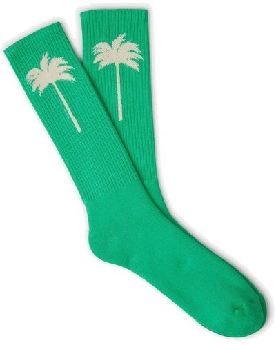 Palm Angels Palm Intarsia Knitted Socks - Green