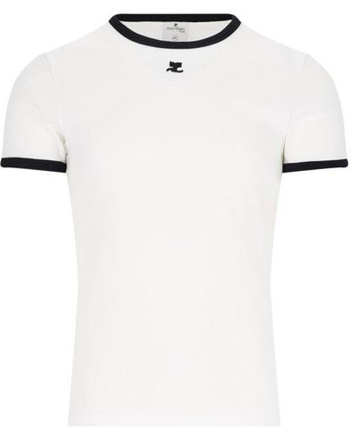 Courreges Contrast Crewneck Straight Hem T-shirt - White