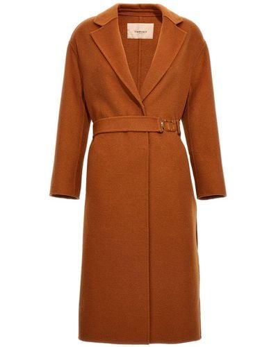 Twin Set Single-breasted Belted Coat - Brown