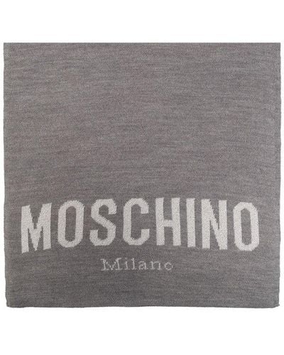 Moschino Logo Intarsia-knit Scarf - Gray