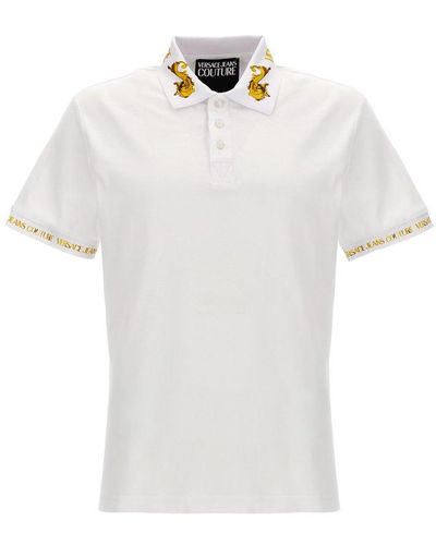 Versace Jeans Couture Barocco-trim Short-sleeved Polo Shirt - White